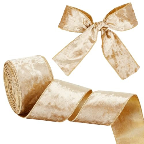 OLYCRAFT 9 m Champagner Goldenes Samtband Mit Draht 5cm Breit Einseitiger Samtstoffbesatz Samtband Mit Goldrand Und Goldener Rückseite von Geschenken Zum Basteln von Schleifen Weihnachtsdekoration