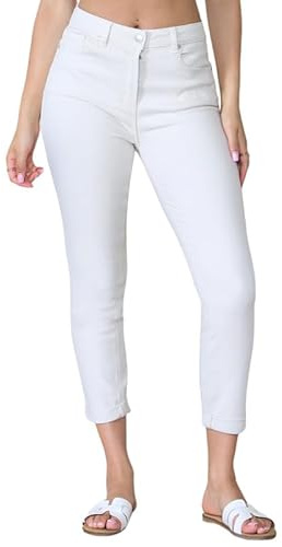 Ex Famous Store Mom Jeans High Waisted for Women UK, Ladies Ankle Grazer Relaxed Fit Jean White