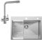 CECIPA Spülbecken Küche 60 * 45CM + 3 Wege Wasserhahn Küche, Spüle Küche mit Abtropfgestell und Siphon, Küchenspüle 1 Becken Eckig, Einbauspüle mit 2 HahnLöcher, Gebürstet Edelstahl