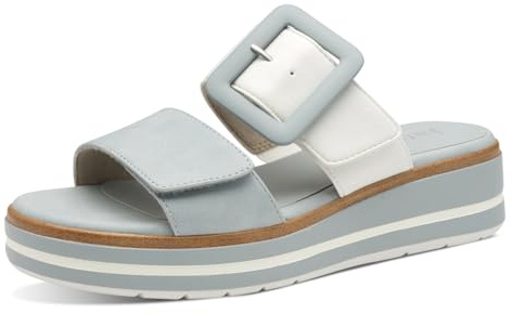 Jana Damen Pantoletten mit Schnalle Vegan, Blau (White/Sky), 40 EU