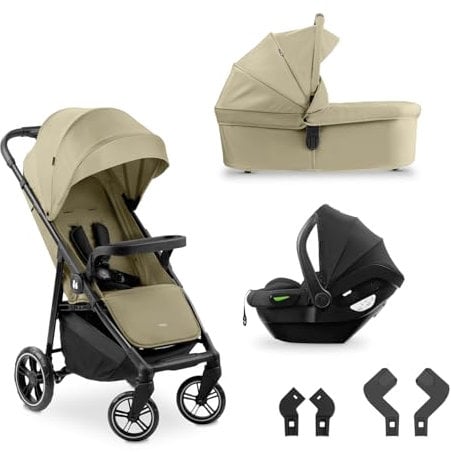 hauck 3in1 Kinderwagen Set Shop N Care Trio Set inkl. Buggy, Babywanne, Babyschale ab Geburt bis 22 kg, Klein Zusammenklappbar, Liegefunktion, Getränkehalter & Tablett, UV-Schutz 50+ (Olive)