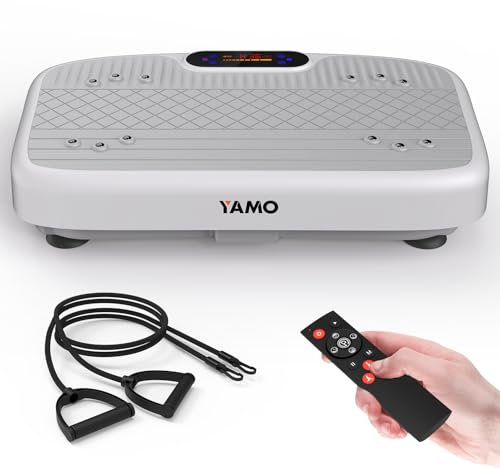 YAMO Vibrationsplatte mit Leisem Motor | 99 Vibrationsstufen + 5 Trainingsprogramme | Fettbrennung & Ganzkörpertraining | Kompakte Größe mit Fernbedienung | Fitnessgeräte für Zuhause