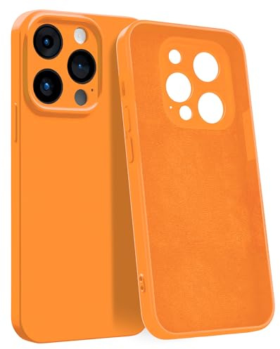 MyGadget Silicone Case compatible with iPhone 14 Pro [ Quadruple Protection ] - Hardcase with Microfiber Lining - Shockproof Shell in Orange