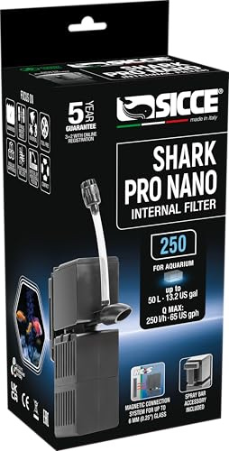Sicce Shark PRO Nano 250 - Filtro Interno per Acquario, 65 GPH, Fino a 13 galloni, Barra Spray silenziosa, Mini Acquario per Pesci e Tartarughe