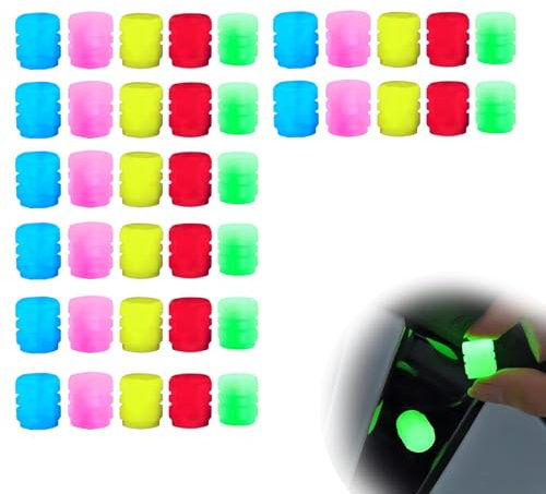 GUTERTOP 40 STK Auto Leuchtende Ventilkappen Auto,5-Farben Der Universelle Fluoreszierende Reifenventilkappen,Ventilkappen Auto Leuchtend, Ventilkappen Glowing in Dark für Fahrrad Motorrad
