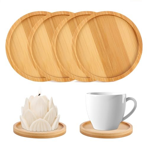 YiliYa Platos de Madera para Velas, Portavelas, Posavasos de Madera, Bandeja Redonda, Soporte Redondo, Bandeja Decorativa (10cm)
