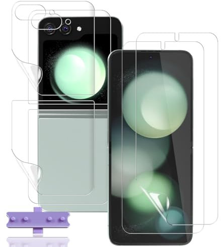 Rnnmeeko 2+2 Pièces Protection D'écran pour Samsung Galaxy Z Flip 5 (Pas Verre Trempé) Film TPU Flexible + Samsung Z Flip 5 Protecteur Arrière, HD Ultra Protecteur D'écran pour Galaxy Z Flip 5