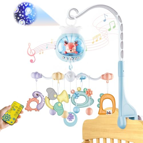 KalaDuck Baby Mobile für Bett, Drehbares Baby Mobiles mit Spieluhr Baby, Projektion, Timing-Funktion und Rassel Spielzeug, Baby Mobile Halterung für Jungen Mädchen 0-12 Monate (Blau)
