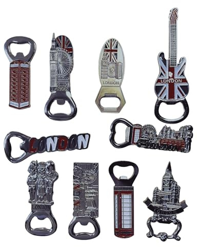 10 London Souvenir Bottle Openers Set, British Landmarks Design, Metal Fridge Magnets Collection AEI Bargain