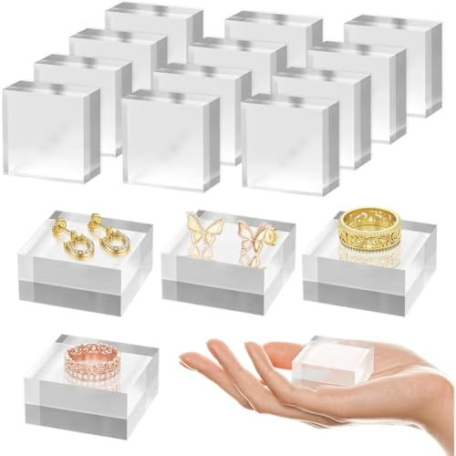 Harewtwy Acrylic Square Riser for Display Stands 4 Pieces 2 X 2 X 1 Inch Base Blocks for Trophy Jewelry B