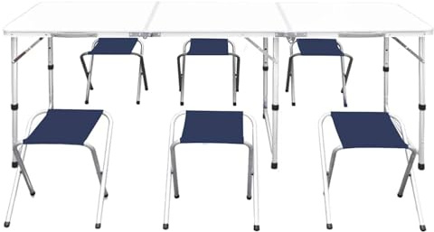 Homgoday Klappbarer Campingtisch mit 4 Hocker H?henverstellbar 180x60 cm Campingtisch Model41329