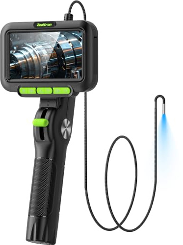 Zealtron Endoskopkamera beweglicher Kopf 3.9mm, Endoskopkamera mit Licht 3.9mm Sonde, 1m Selbstrückstellender Schlauch, 5 IPS Display | Rohrkamera für Motor/Industrieinspektion