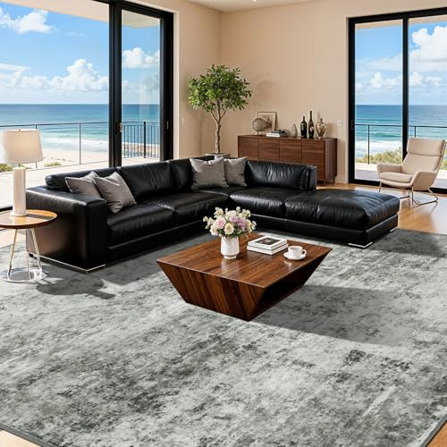 DEITAS Modernem Abstrakte Teppich Wohnzimmer 160x230cm, Ultraweicher Kunstwolle Kurzflor Carpet, Waschbar rutschfest Teppich für Schlafzimmer und Esszimmer, Büro, Grau