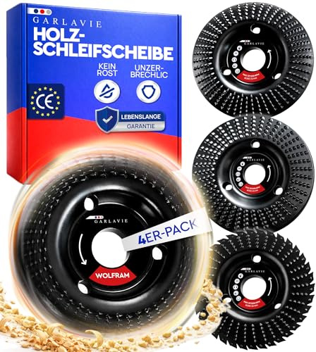 Garlavie holzschleifscheibe für winkelschleifer 125 – 4 Stück Winkelschleifer holz Set | Raspelscheibe, Frässcheibe, Flexscheibe, Wurzelfräse
