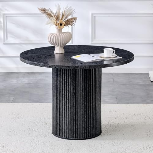 PUGSDRLY Table Ronde 100cm avec Plateau en 4 Segments Aspect Noir, Table à Manger avec Pieds cylindriques, Table d'appoint pour 4 à 6 Personnes (Black)