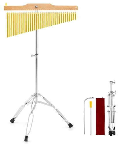 COSTWAY 36 Bar Wind Chime, Single-Row Wind Chimes Instrument with Foldable & Adjustable Stand, Portable Bag, Chime Stick, Musical Percussion Instrument for School Church Stage