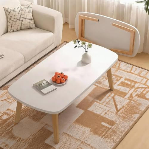 Couchtisch Klappbarer, Wohnzimmertisch Klein Holz, Tisch-Bein-Schnallendesign, Keine Montage erforderlich, Bodentisch Klappbar 80 x 50 x 44 cm, Beistelltisch Couch für Wohnzimmer, Schlafzimmer, Weiß