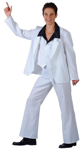 Wicked Costumes Adult Mens 70's Disco Fever Fancy Dress Costume – Retro Party Outfit White Suit - X-Large