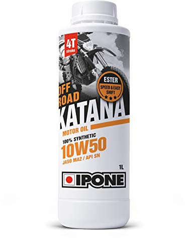 IPONE - Huile Moteur Moto 4 Temps 10W50 - Katana Off Road - 100% Synthétique avec Esters - Conduite Tout-Terrain – Montées en Régimes Plus Franches – Passage de Vitesse Rapide-1L