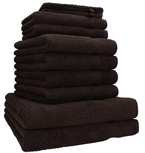 Betz 10-TLG. Handtuch-Set Premium 100% Baumwolle 2 Duschtücher 4 Handtücher 2 Gästetücher 2 Waschhandschuhe Farbe Dunkelbraun