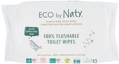 Eco by Naty, Spülbare Feuchttücher, 504 Stück (12 x 42 Tücher), kompostierbare Baby-Feuchttücher auf Pflanzenbasis, 0% Kunststoff, keine schädlichen Chemikalien