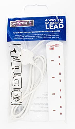 Daewoo BS1363/A 3Pin Plug Surge Protected 4 Gang Extension Lead 2M / 2 Metre