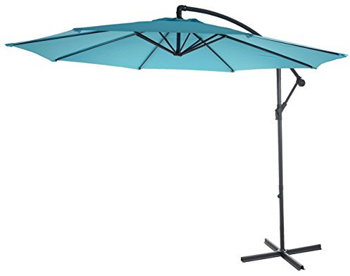 Parasol déporté semi-pro Acerra, protection contre le soleil, 3m inclinable - turquoise sans support