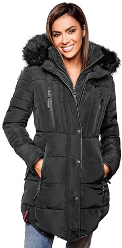 MARIKOO warme Damen Winter Jacke Winterjacke Parka Stepp Mantel lang B401 [B401-Moonshine-Schwarz-Gr.S]