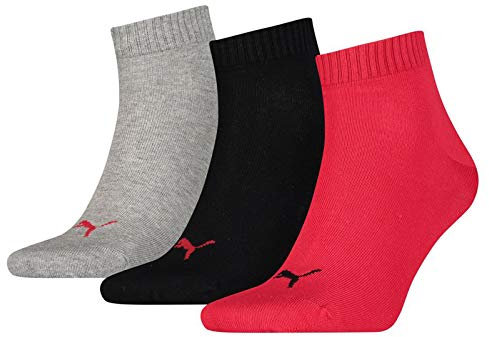 Puma - Quarter Plain 3P, Chaussettes de Sport - Mixte Adulte, Lot de 3, Multicolore (Black/Red), 47/49