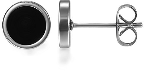 JewelryWe Schmuck Elegante schlicht klassische runde Ohrstecker Ohrringe Edelstahl Schwarz/Silber 8mm für Damen und Herren