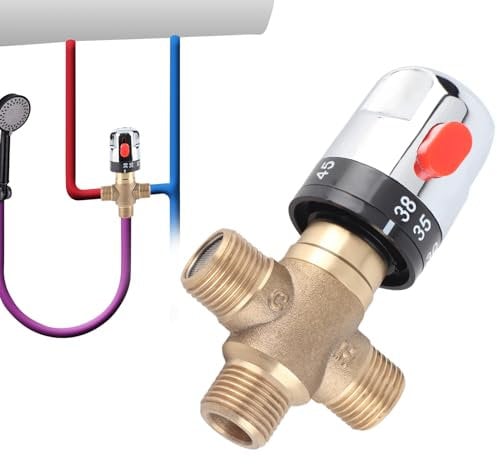 Válvula de ángulo de baño, Válvula mezcladora termostática de latón macizo G1 / 2 para el System de ducha Control de la temperatura del agua Control del termostato de la cuenca del tubo