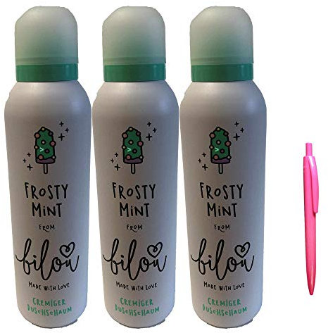 bilou Duschschaum Frosty Mint 3er Set mit usy Pink Pencil (3x200ml Flasche)