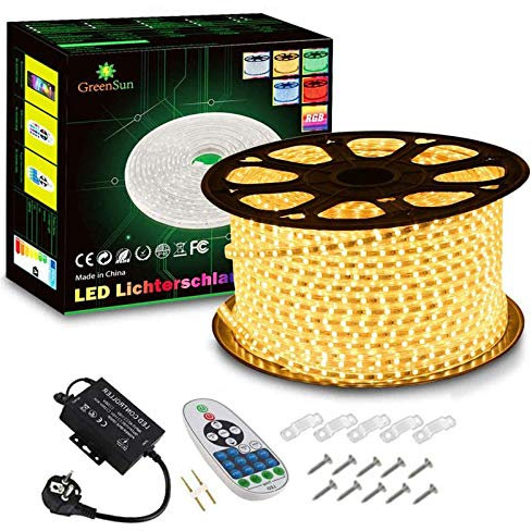 GreenSun LED Streifen, 20m LED Strip Warmweiß, LED Lichterschlauch Lichtband, LED Lighting 5050 SMD Lichterkette Wasserdicht IP65 Weihnachten Geschenk für Party, Haus, Garten Deko