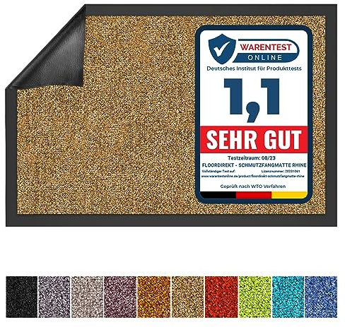 Floordirekt Schmutzfangmatte Rhine - waschbare & leistungsstarke Fußmatte - Sauberlaufmatte mit Rutschfester Rückseite - Türmatte für den Eingangsbereich (Beige, 120 cm x 180 cm)