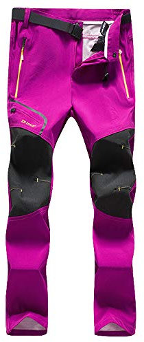 Volwassan Pantalon de randonnée imperméable pour femme avec taille élastique pour la marche, le travail, le ski, le camping Noir XL rose