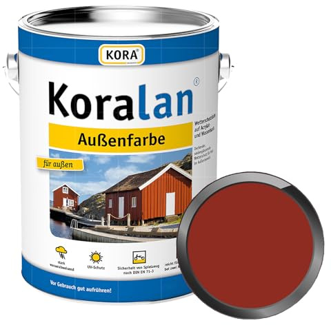 Koralan KORA deckende Außenfarbe für Holz - wetterfest, UV-beständig und ideal für Dachuntersichten, Fachwerk, Fenster, Außentüren und Zäune, langlebiger Schutz (Schwedenrot, 0,75 Liter)