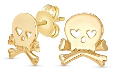 Whimsical Sweet Klein Heart Eyes Karibischer Pirat Schädel & Crossbones Ohrringe Für Frauen Teenager Rosengold Vergoldet .925 Sterlingsilber