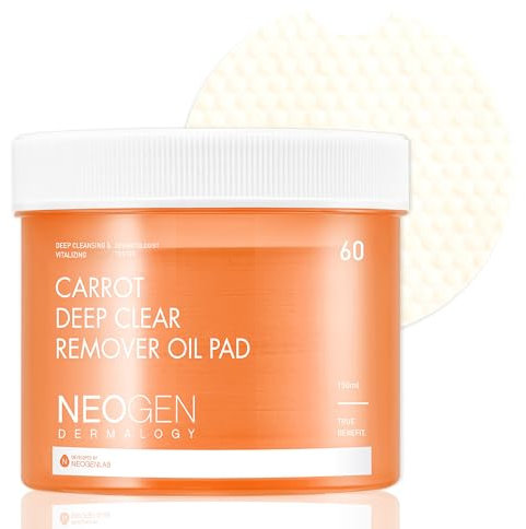 DERMALOGY by NEOGENLAB Carrot Deep Clear Remover Oil Pad (60 Pads) – Gesichtsöl-Make-up-Entferner-Wattepad für empfindliche Haut, entfernt sanft wasserfestes Make-up und Unreinheiten, alkoholfrei