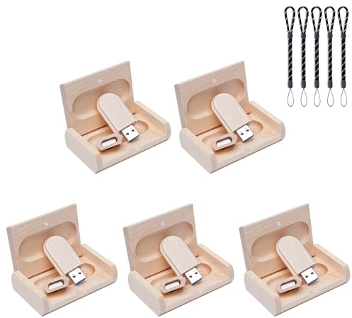Lot de 5 clés USB en bois avec boîte en bois (3,0/8 Go)