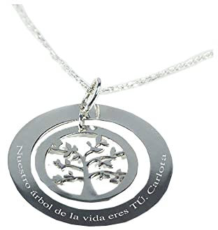 Regalo personalizado: colgante de plata ‘árbol de la vida’ grabado con el texto que quieras