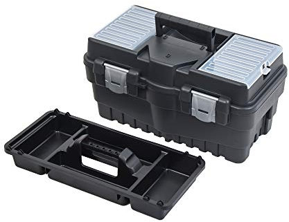 Large Plastic Black Toolbox Chest Professional Lid Storage Compartment Tools (500)