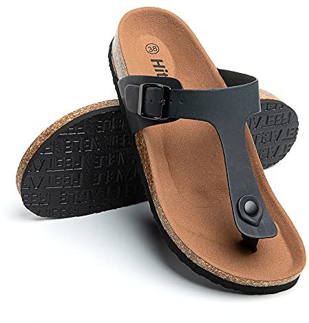 Hitmars Sandale Femme Tong Bout Ouvert Confort Mules Été Plates Chaussure et Nu-Pieds Boucle Sabots Noir Marron Bleu Or Léopard Argent Transparent Sandales Taille 36-43 EU Noir 41