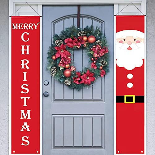CHALA Santa Claus Porch Banner,Merry Christmas Door Sign New Year Outdoor Indoor Hanging Decoration for Xmas Party Wall Yard Decoration