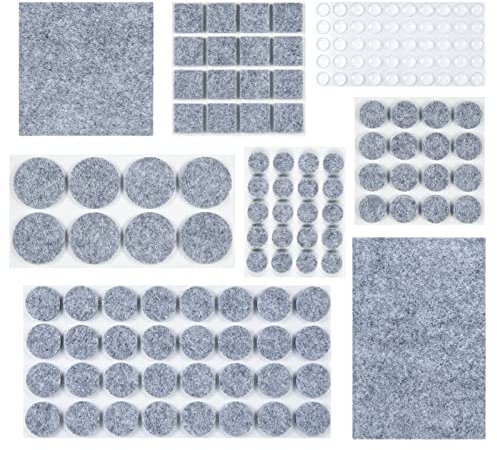 Filzgleiter Selbstklebend Set,moinkerin 144 Stücke Filzgleiter für Stühle(Eckig und Rund) - Grau Stuhl Filzgleiter 3mm Dicke Möbel Filzgleiter für Möbelfüße Stuhlbeine, Hartholzböden