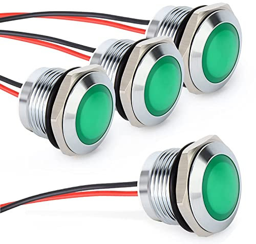 Gebildet 4pcs AC/DC 12-24V 20mA Energiesparanzeige Metallanzeigelampe wasserdichte Signallampe Lochgröße 16mm Grün LED (Sphärischer Oberflächenkopf)