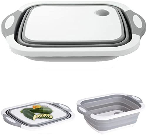Tagliere pieghevole con scolapasta, pieghevole, multifunzione, retrattile, portatile, per lavare e scolare alimenti, verdura, frutta, insalata