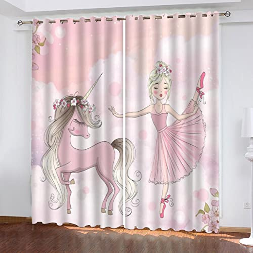 AOYNP Vorhang Blickdicht mit Ösen 3D Mädchen und Pferd Verdunkelungsvorhang Wohnzimmer 2er Set, rosa Prinzessin schlossPolyester Schallschutz Gardinen für Kinderzimmer Dekoration 280x250 cm
