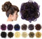 IMISSU 2 Pezzi disordinato chignon pezzo di capelli updo falso scrunchies coda di cavallo di estensione ondulati capelli ricci pezzi chignon fascia per le donne (2PZ Marrone Viola)