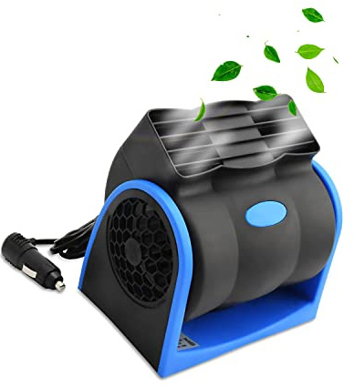 KAGOR Ventilateur de tableau de bord de voiture 12 V, refroidissement silencieux sans feuille, ventilation puissante, cage d'écureuil, climatiseur électrique à 2 vitesses avec prise allume-cigare pour