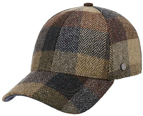 LIERYS Herringbone Check Cap Damen/Herren One Size (ca. 58-60 cm) - Aus 100% Schurwolle - Gefüttert mit Baumwolle - Größenverstellbar durch Metallschnalle - Basecap Herbst/Winter braun One Size